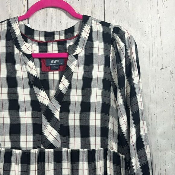 Maeve Anthropologie Gingham Tiered Mini Dress Cottagecore Picnic Fall Layering - Picture 4 of 14